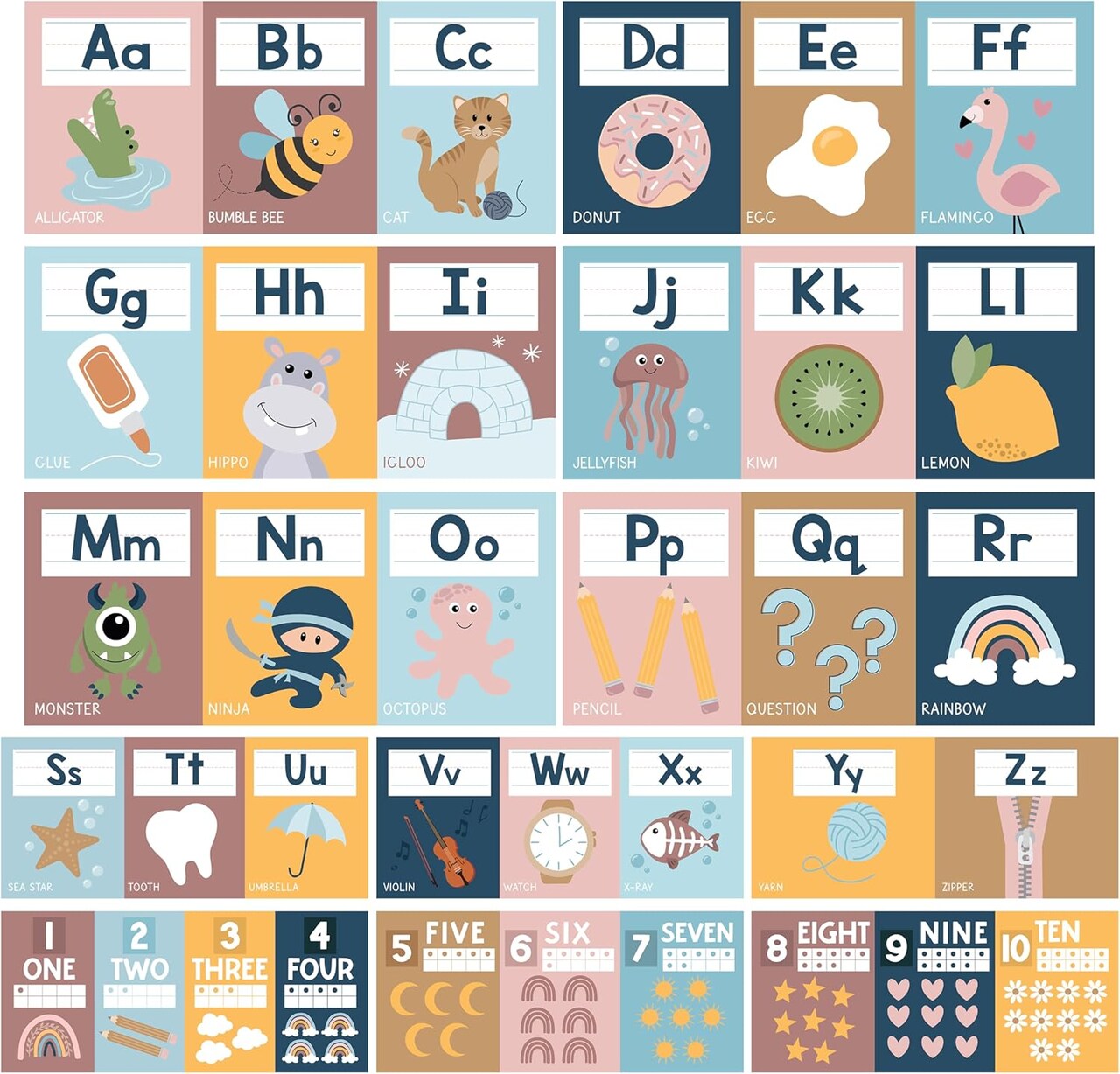 ABC Letters and Numbers Posters for Preschool and Kindergarten (Boho Theme)